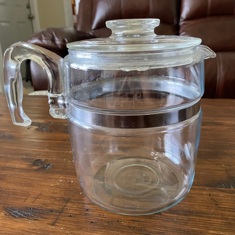 Vintage Pyrex Flame Ware 9 Cup Glass Coffee Percolator Pot Lid Clear Stainless *